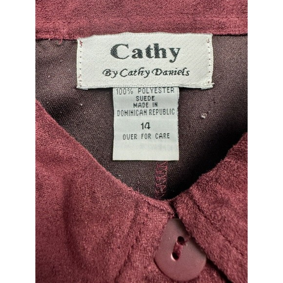 Cathy Daniels Button Up Long Sleeve Shirt Womens 14 Polyester Suede Burgundy - Picture 2 of 8
